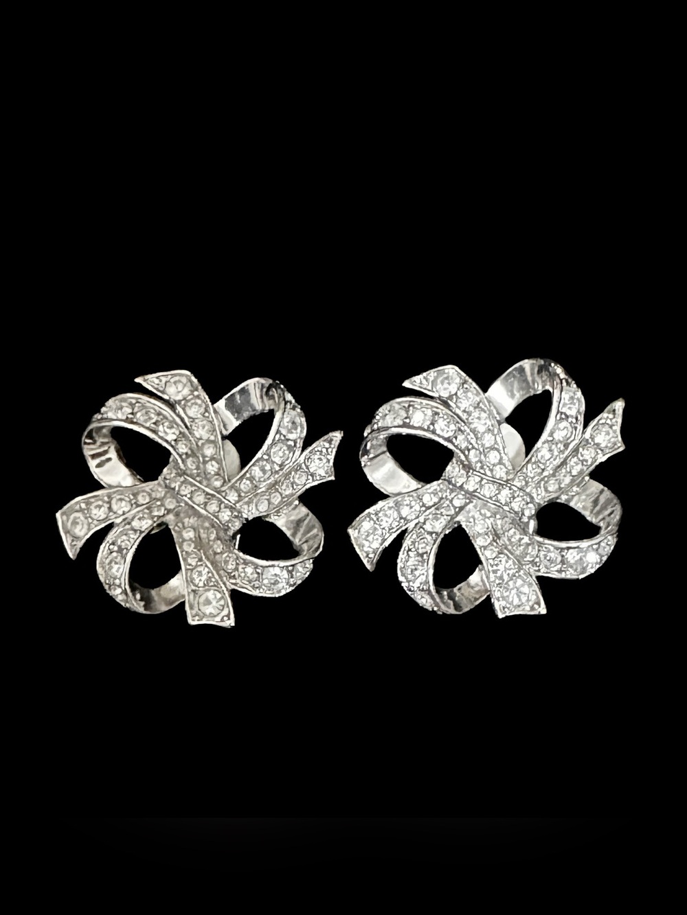 Kenneth Jay Lane Silver Crystal Bow Clip-On Earrings